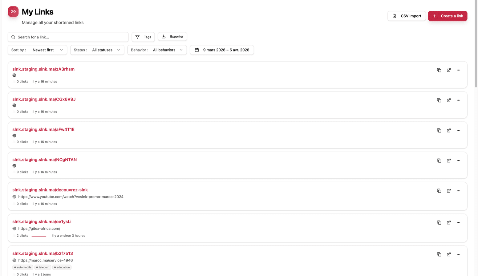 SLNK links dashboard